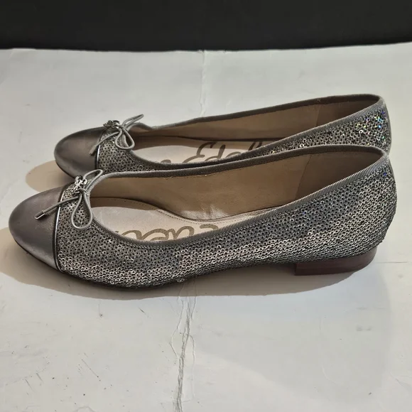 Sam Edelman Metallic Silver Loafers with Bow Accent - Picture 6 of 11